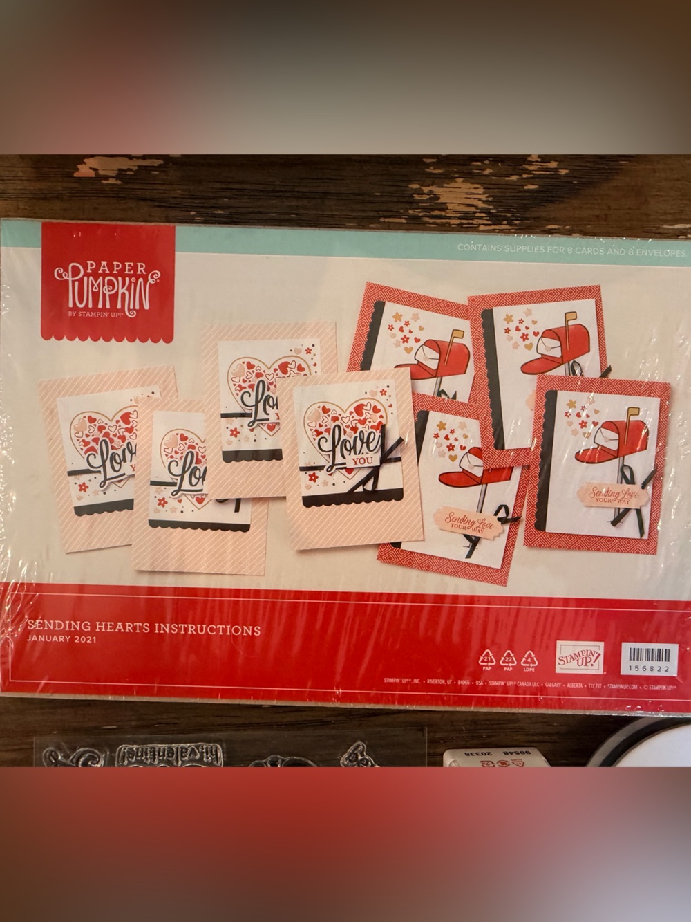 Paper Pumpkin by Stampin Up Card Kit - Red- Sending Hearts